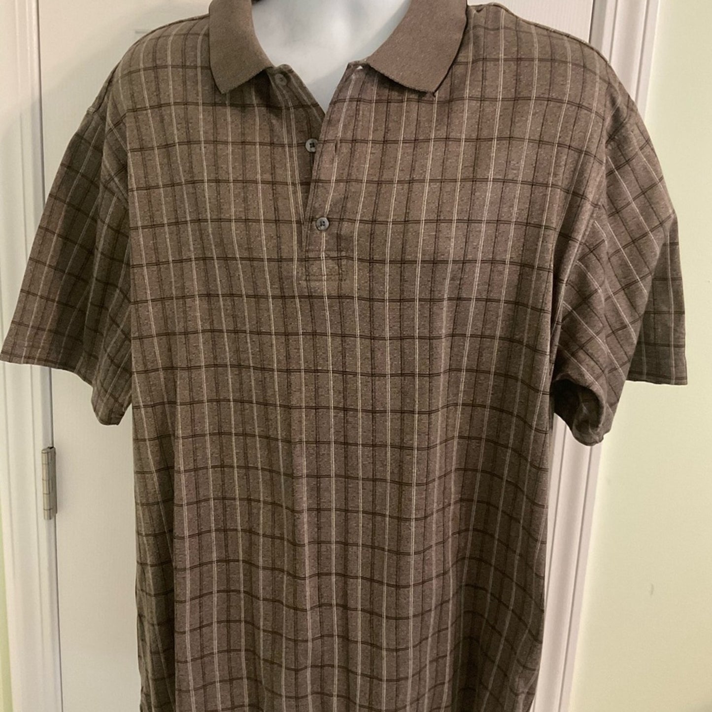 Greg Norman Collection Brown Plaid Polo Shirt