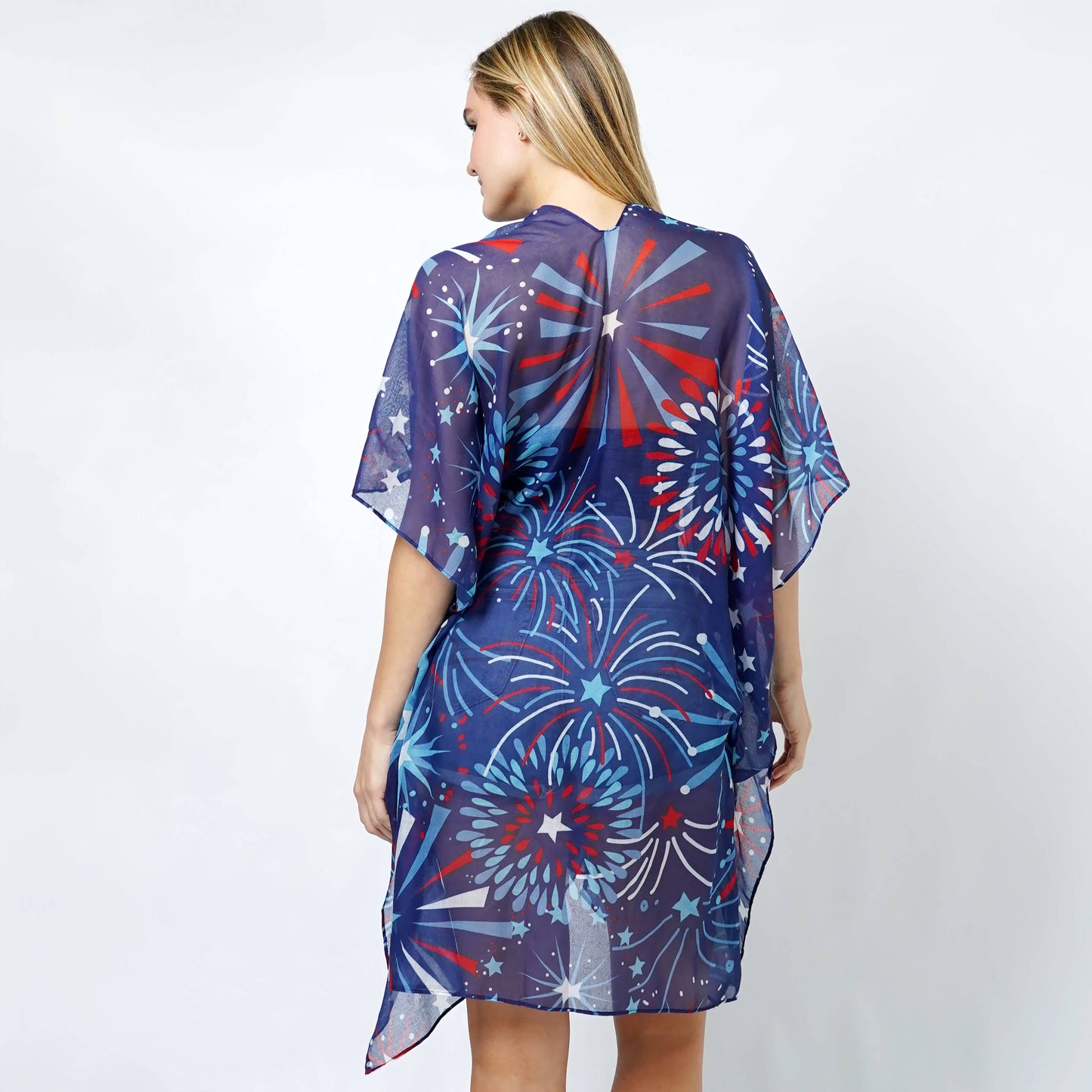 Fashion City - Firework Print Summer Kimono Cover-Up: ONE SIZE / US