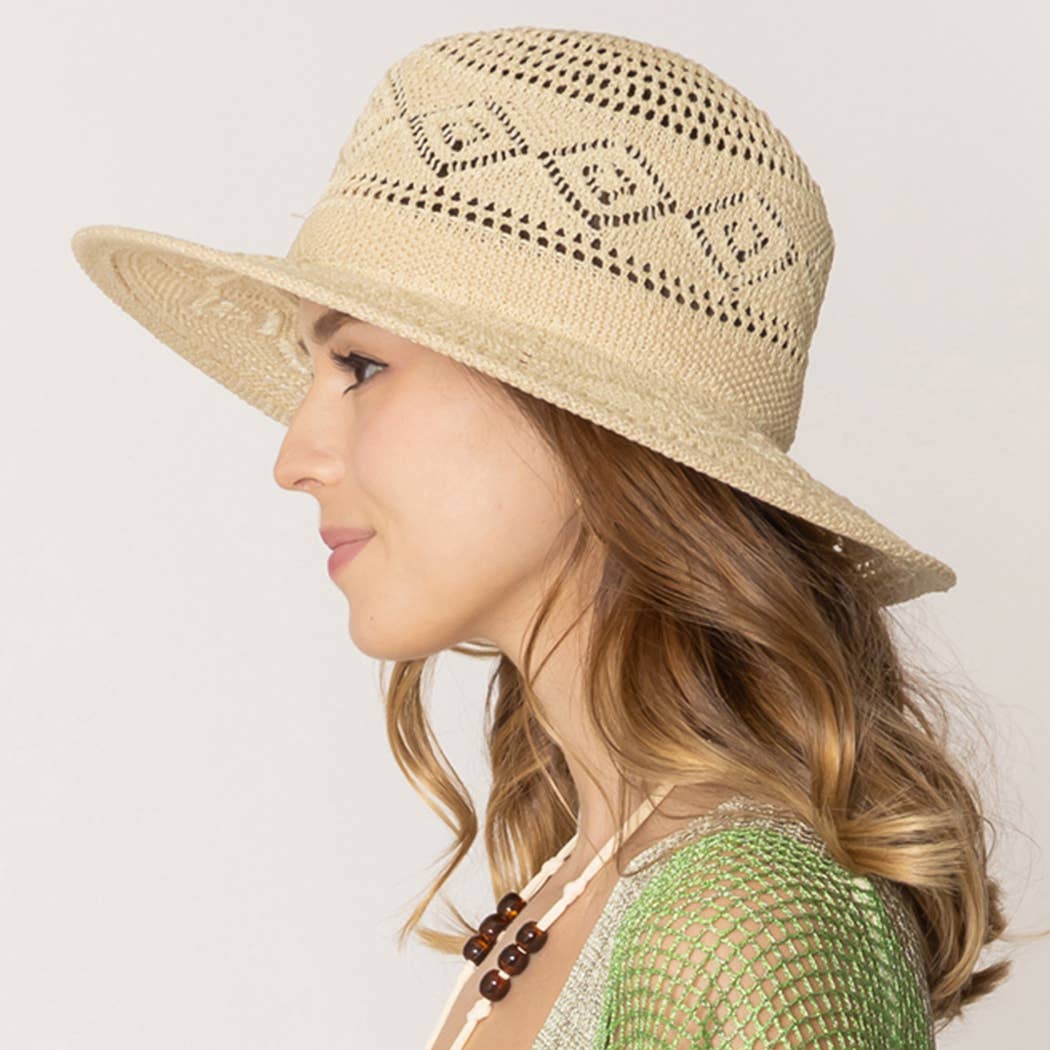 Fashion City - Straw Geometric Panama Hat: ONE SIZE / IVY