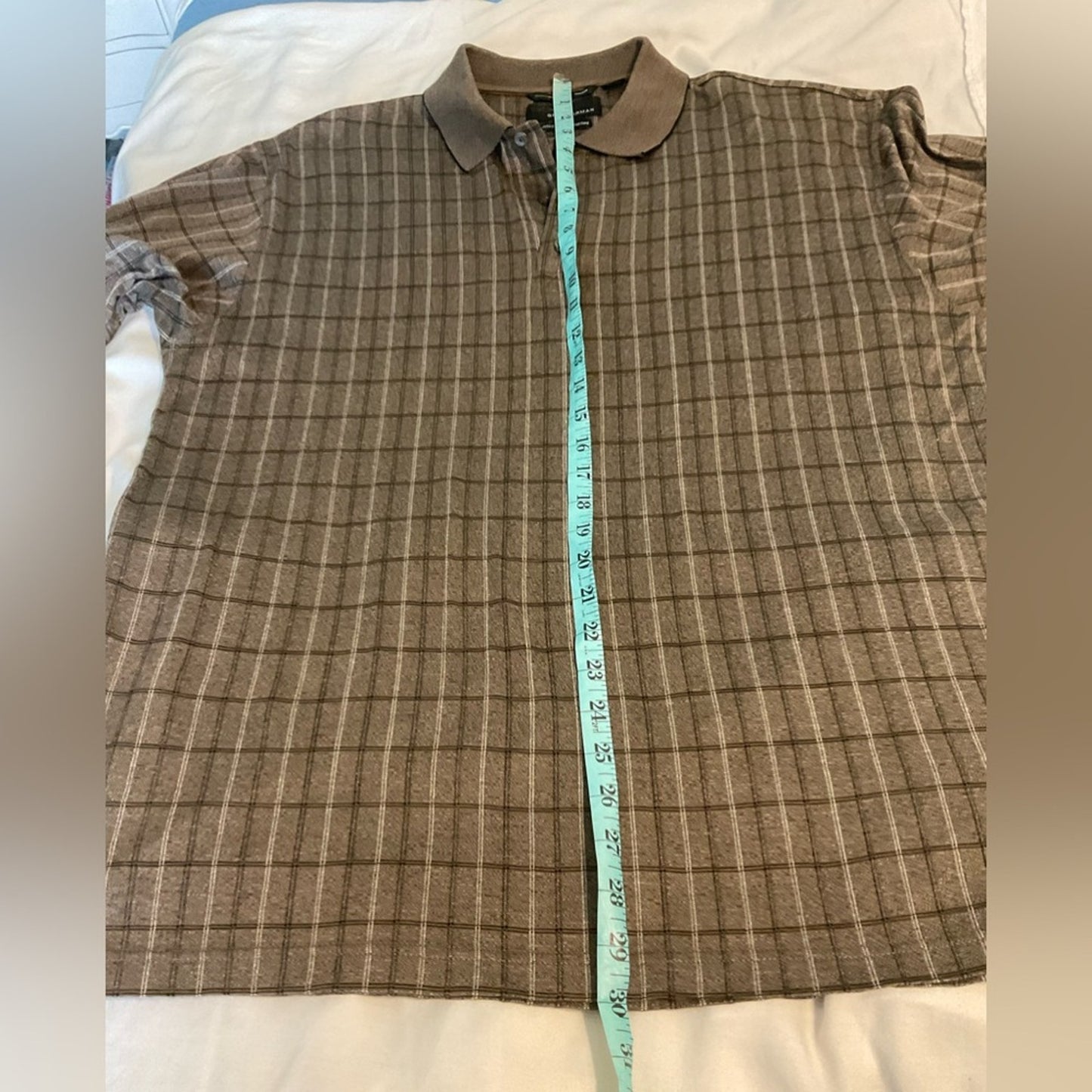 Greg Norman Collection Brown Plaid Polo Shirt