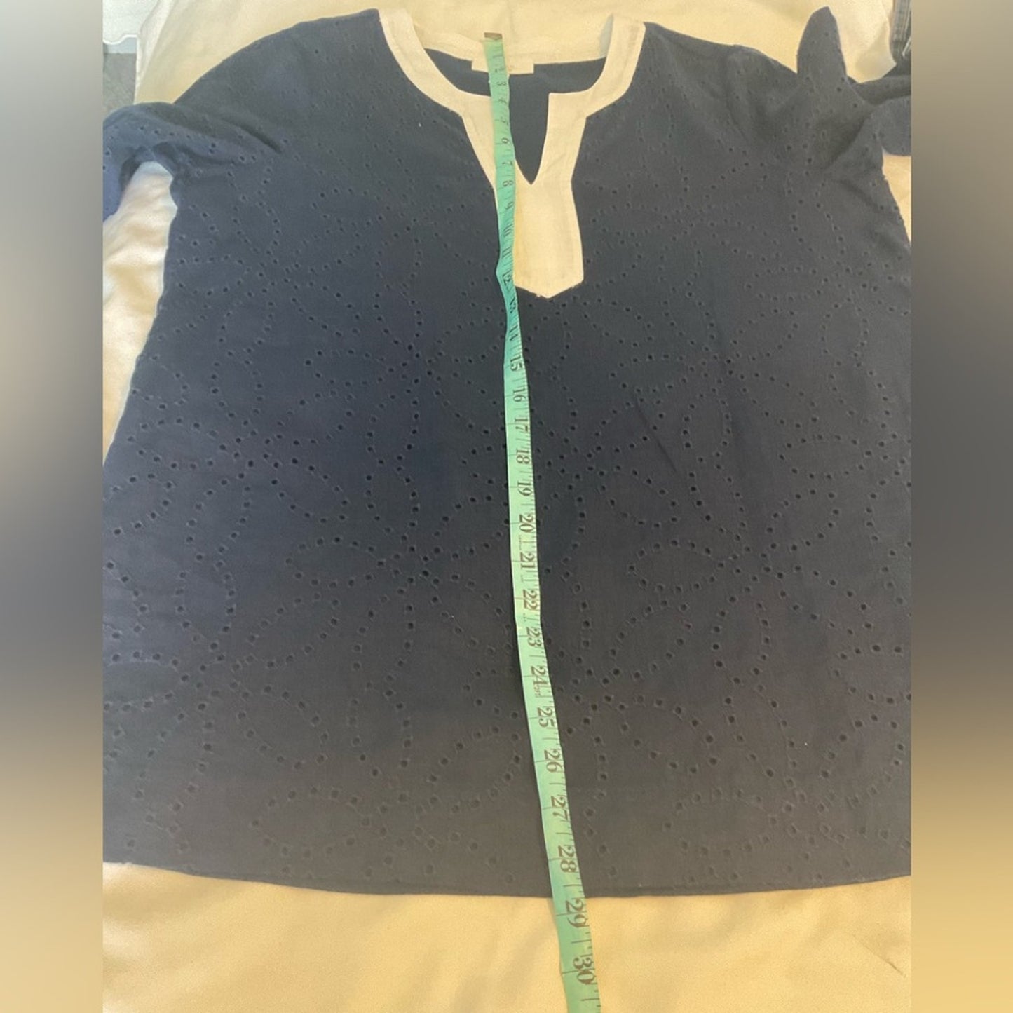 Charter Club Linen Navy Tunic with White Accents