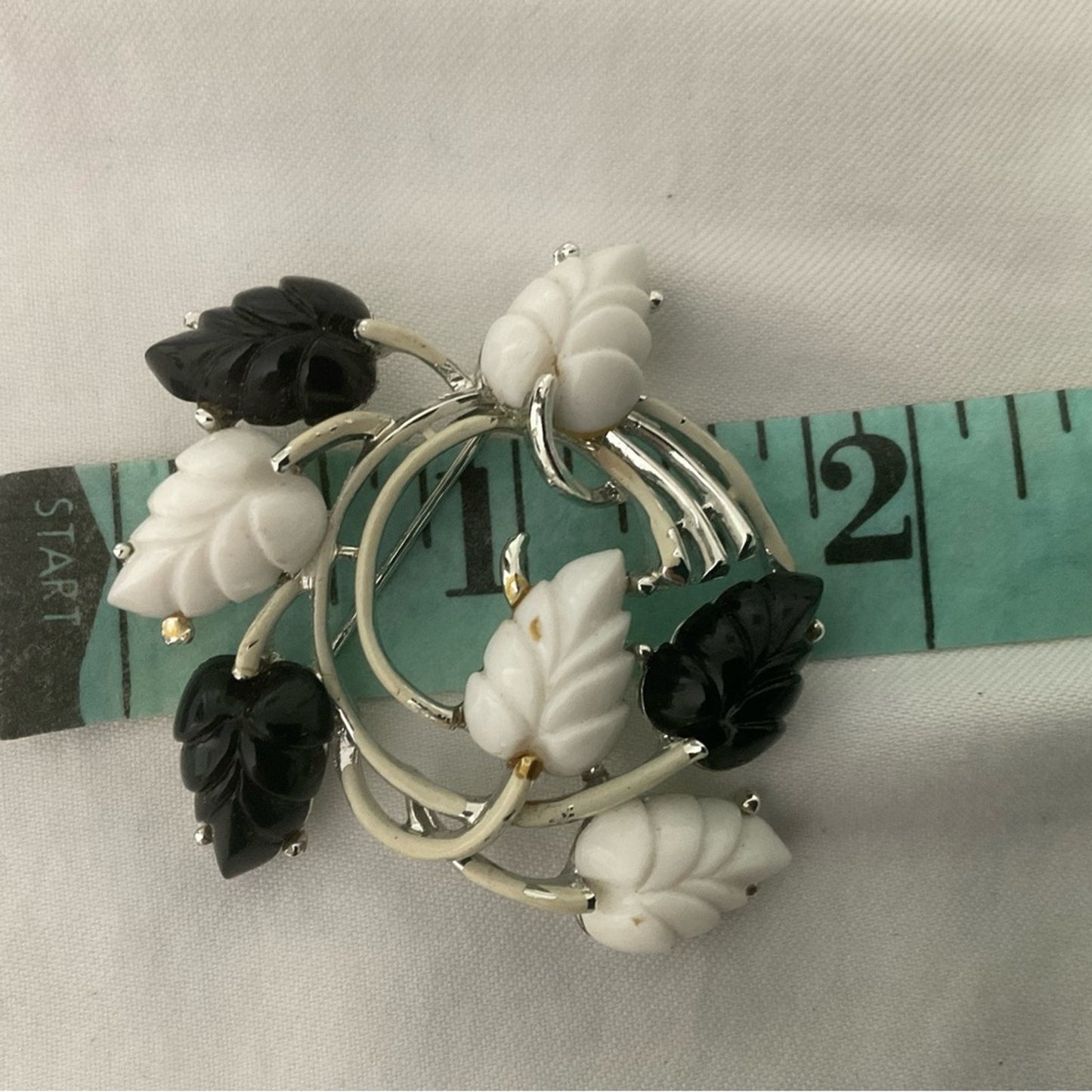 Vintage Elegant Black and White Leaf Brooch