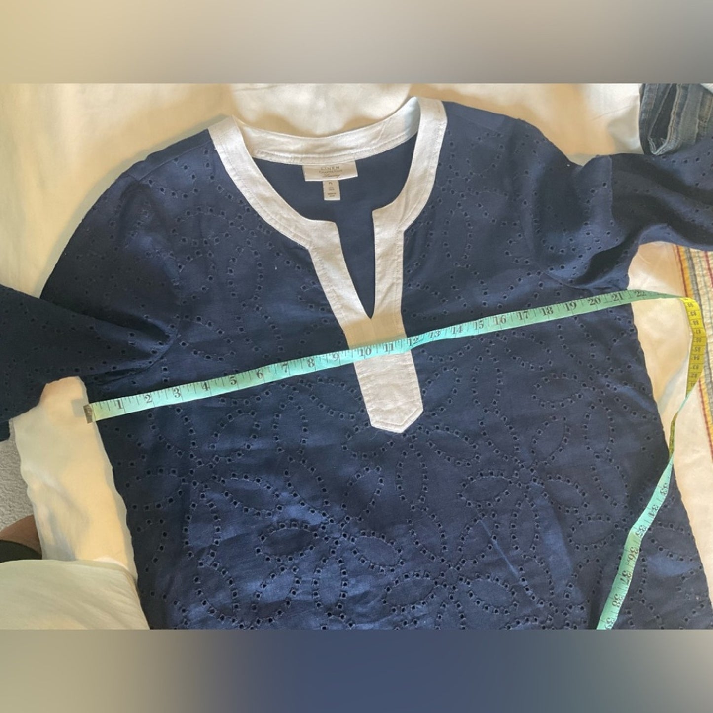 Charter Club Linen Navy Tunic with White Accents