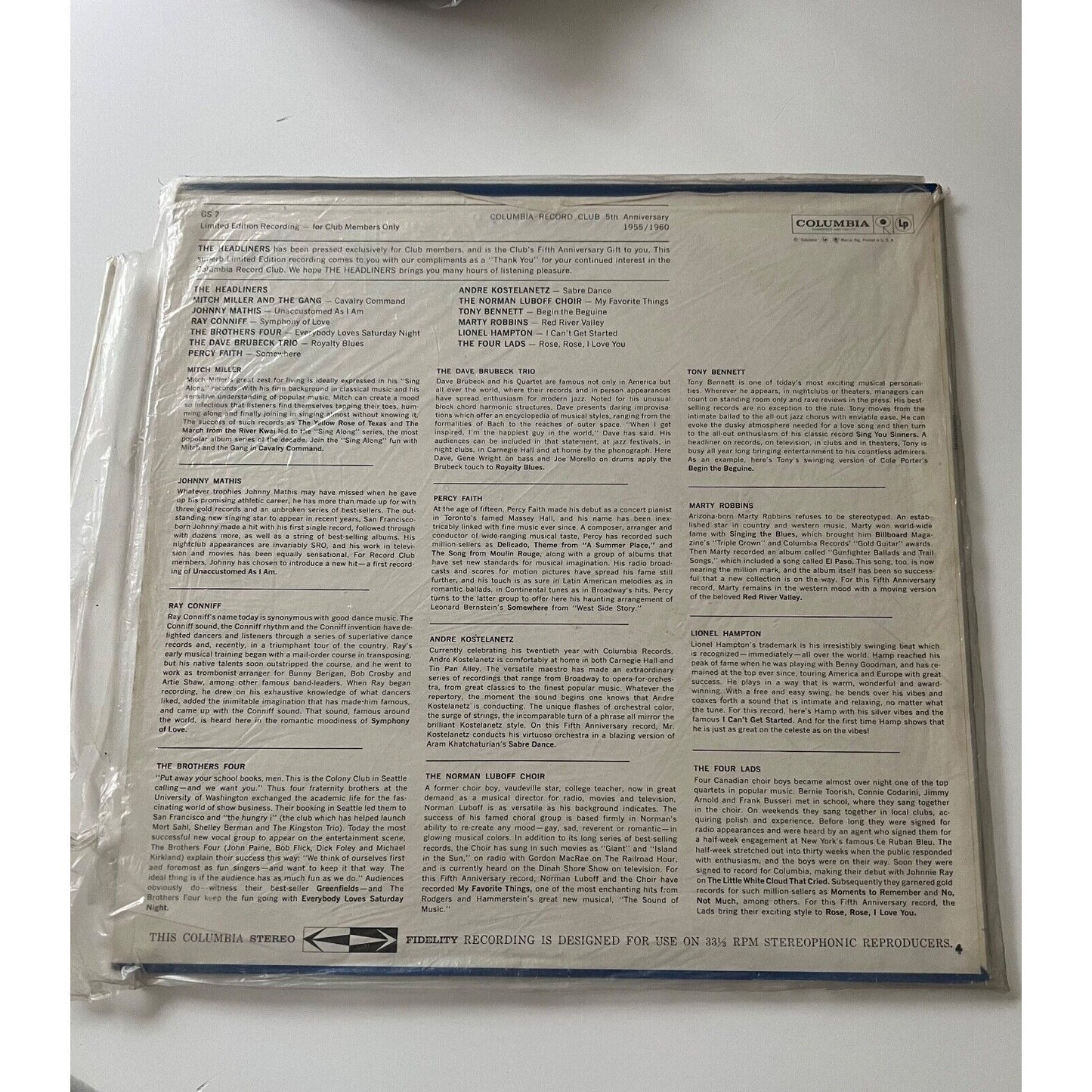Columbia Record Club - The Headliners (1960) Vinyl LP • Limited Edition