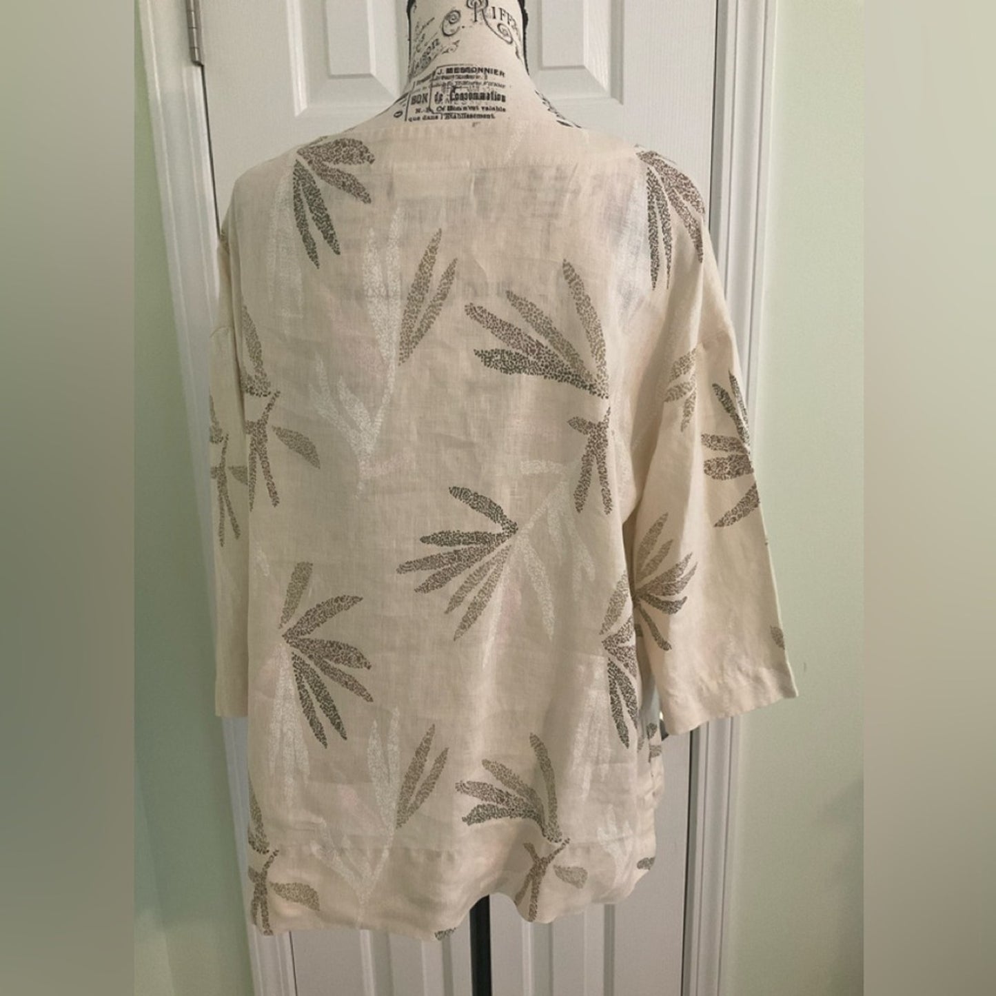 Charter Club Linen Cream and brown and black Patterned Blouse