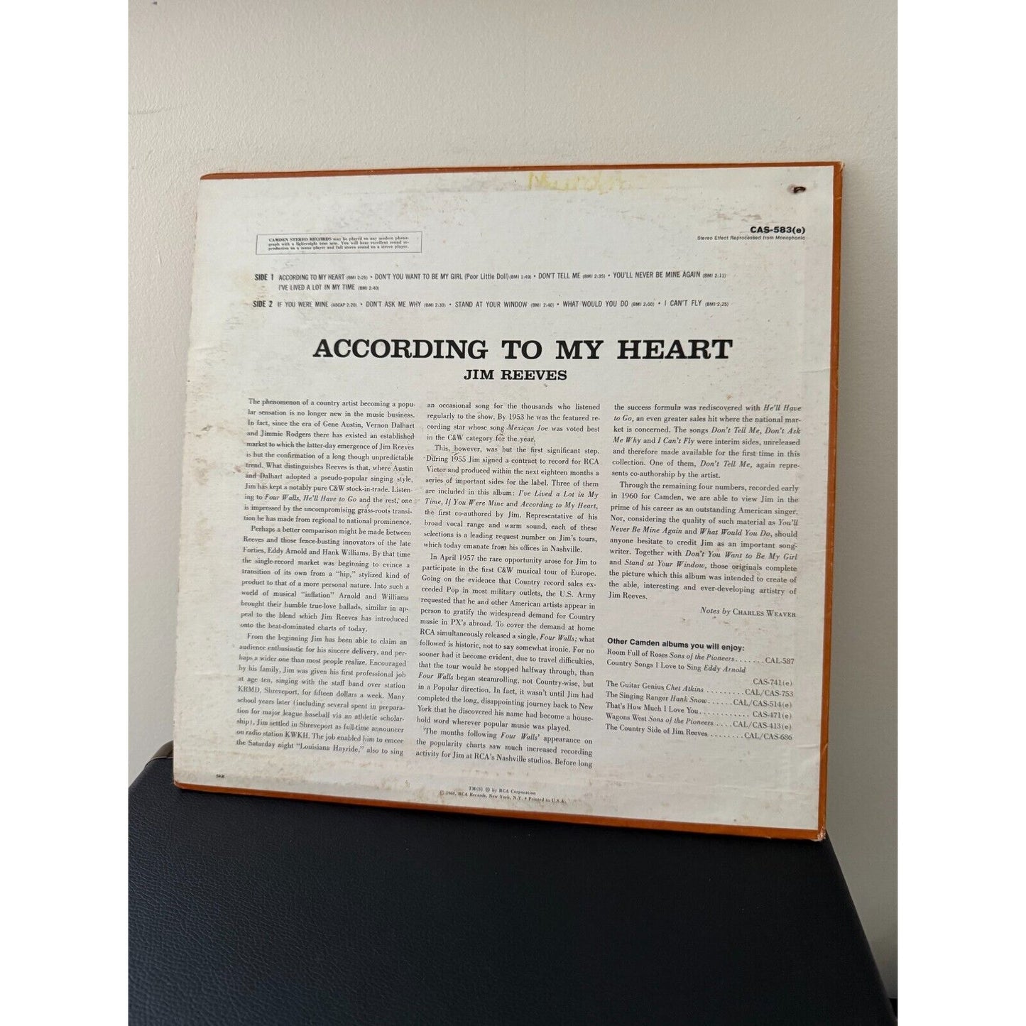 Jim Reeves - According To My Heart - Vinyl LP CAS-583