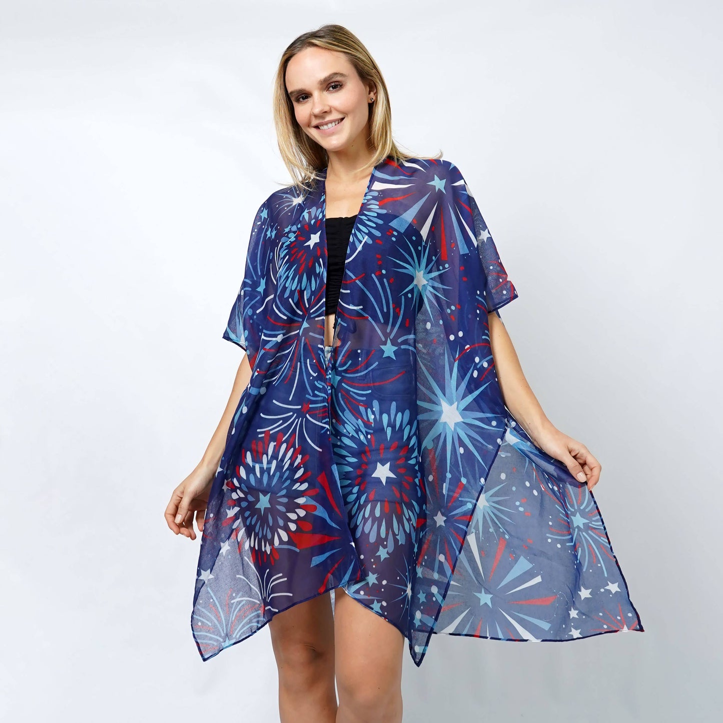 Fashion City - Firework Print Summer Kimono Cover-Up: ONE SIZE / US