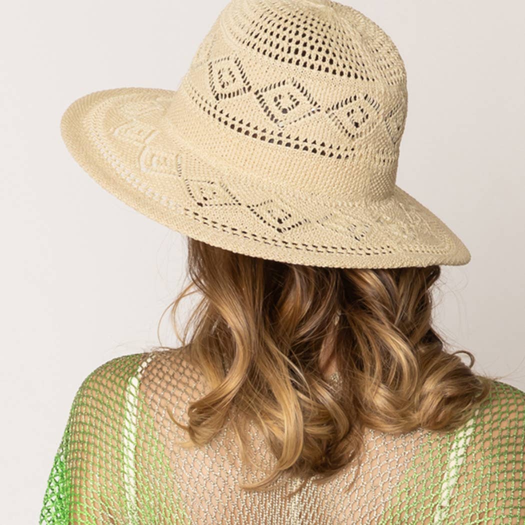Fashion City - Straw Geometric Panama Hat: ONE SIZE / IVY