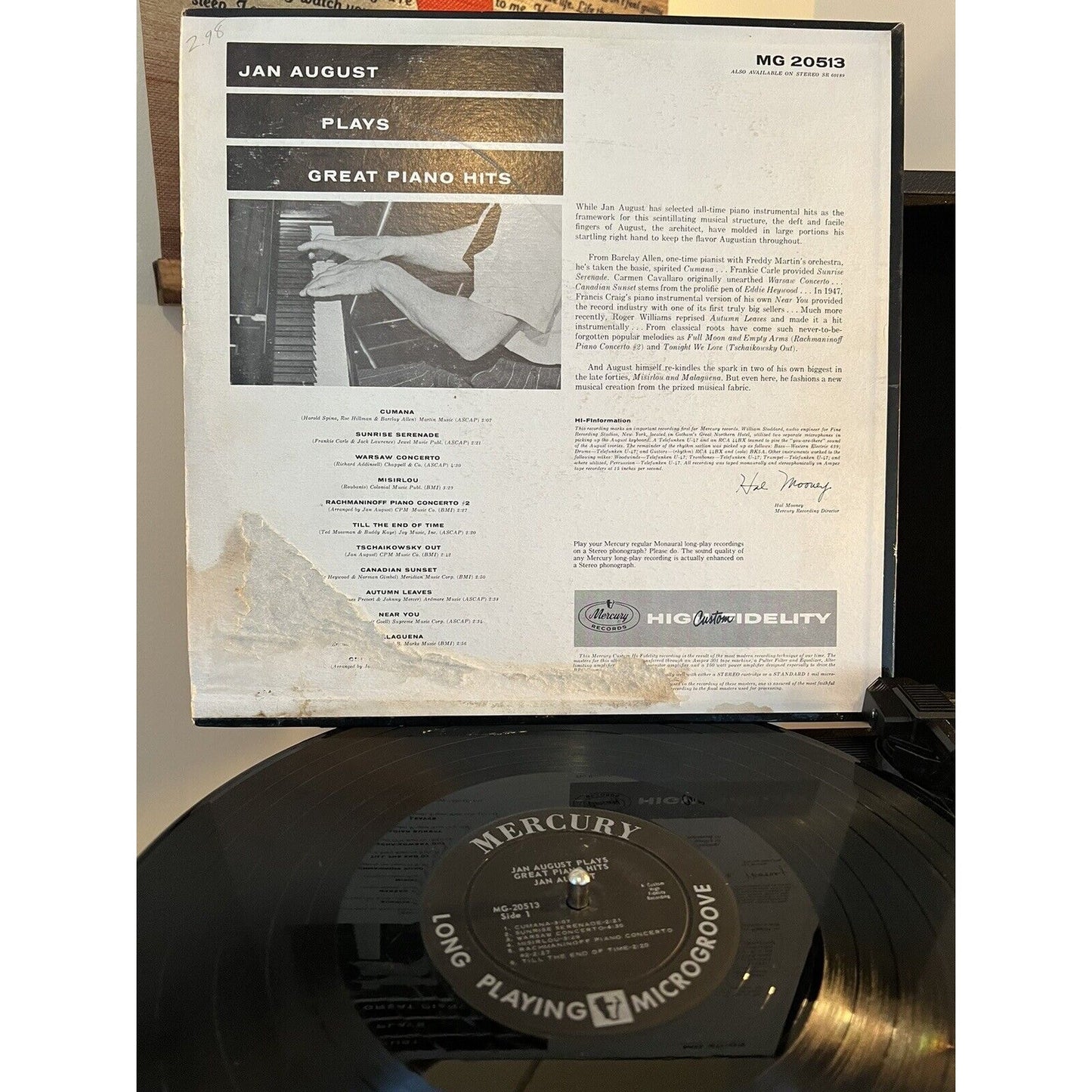 Jan August Plays Great Piano Hits LP Vinyl Record Album