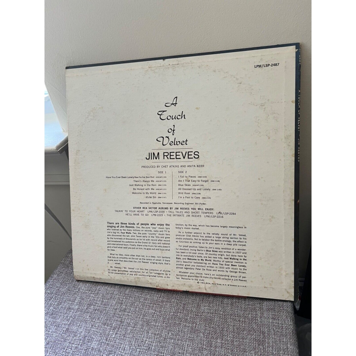Jim Reeves - A Touch of Velvet - 1962 - RCA - Stereo - Vinyl LP - LSP-2487