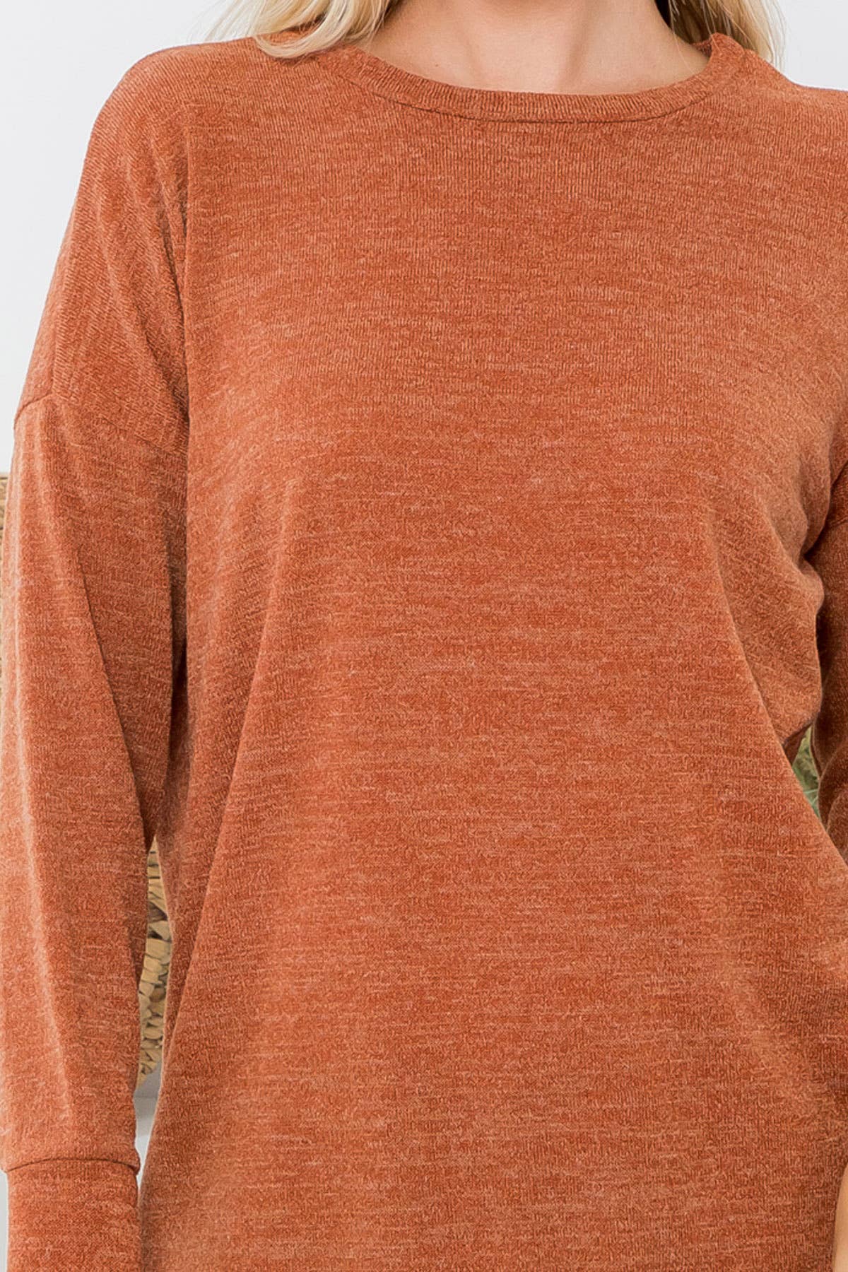 Perfect Peach - Long sleeve hair mir pullover top -Rust Orange