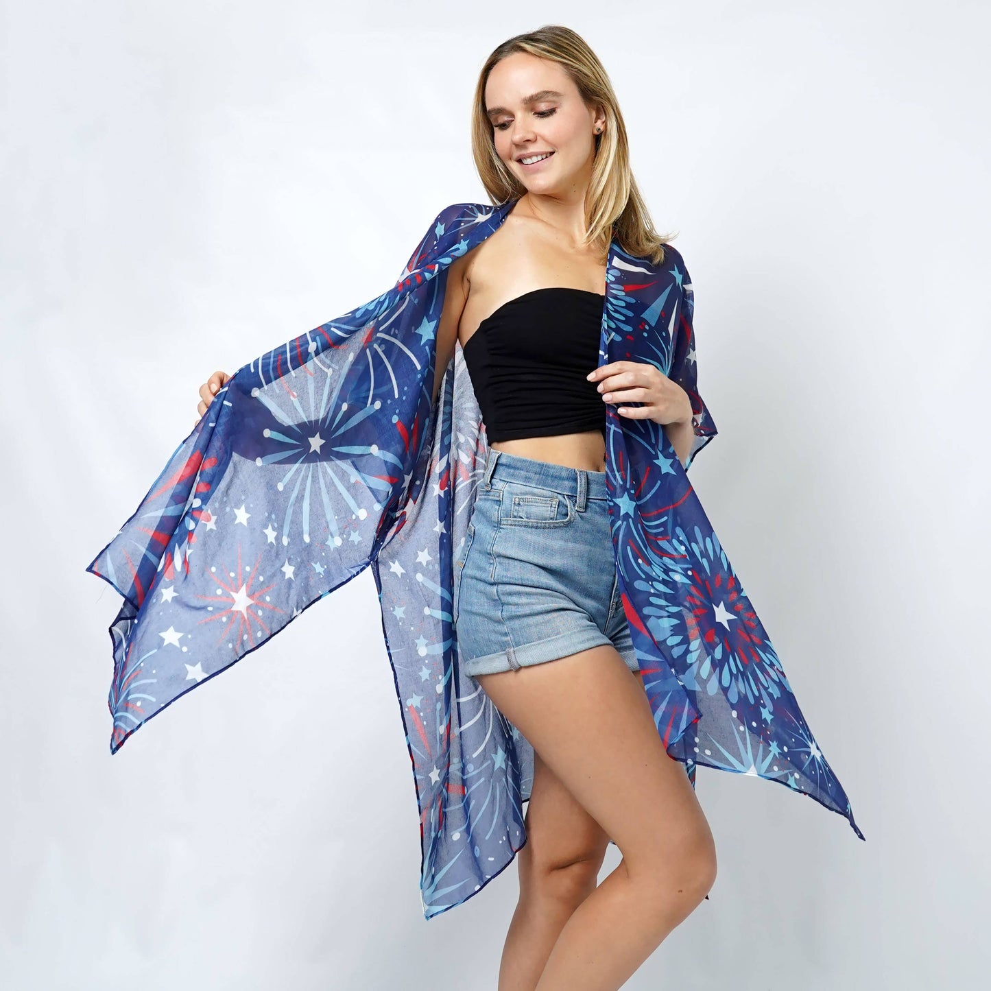 Fashion City - Firework Print Summer Kimono Cover-Up: ONE SIZE / US