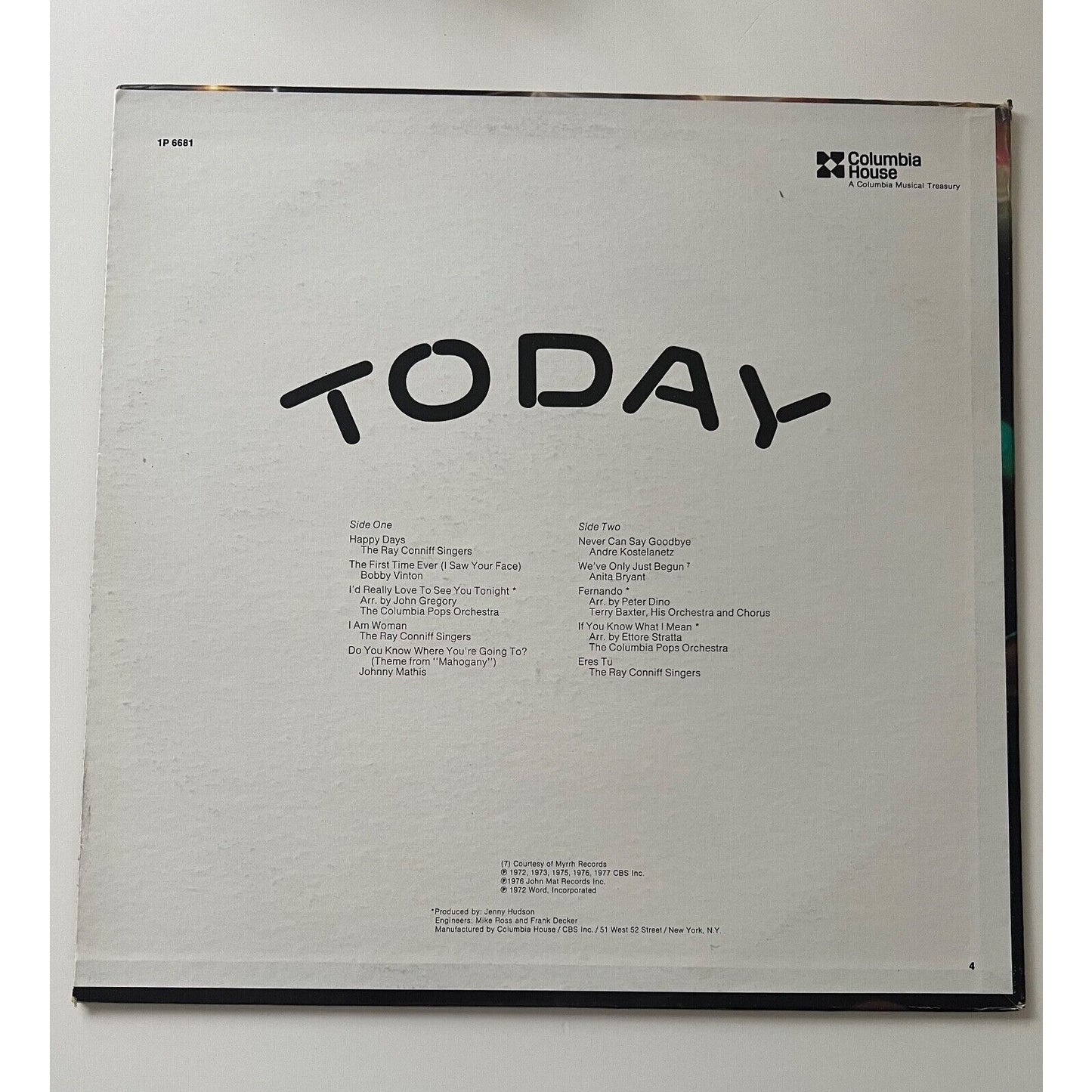 Various - TODAY Vinyl LP 1977 Pop Folk