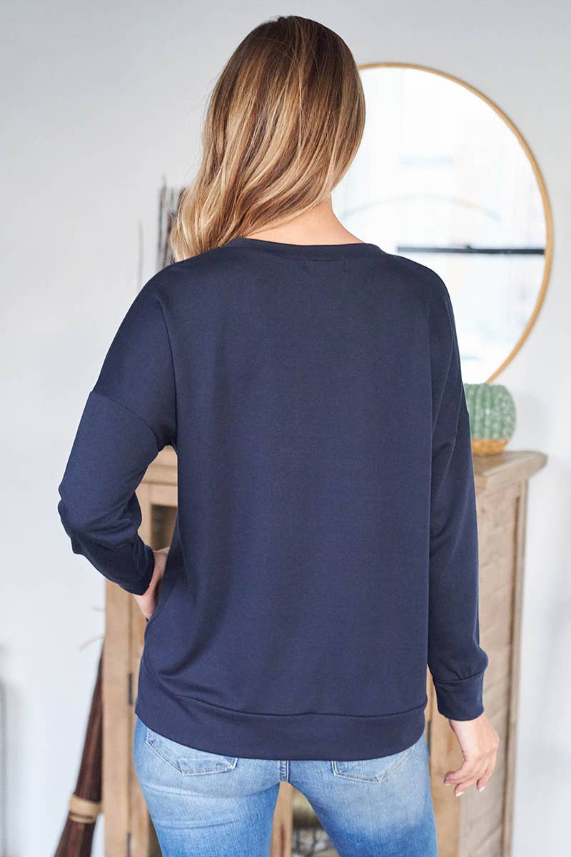 Perfect Peach - Long Sleeve French Terry top with kangaroo pocket - Navy