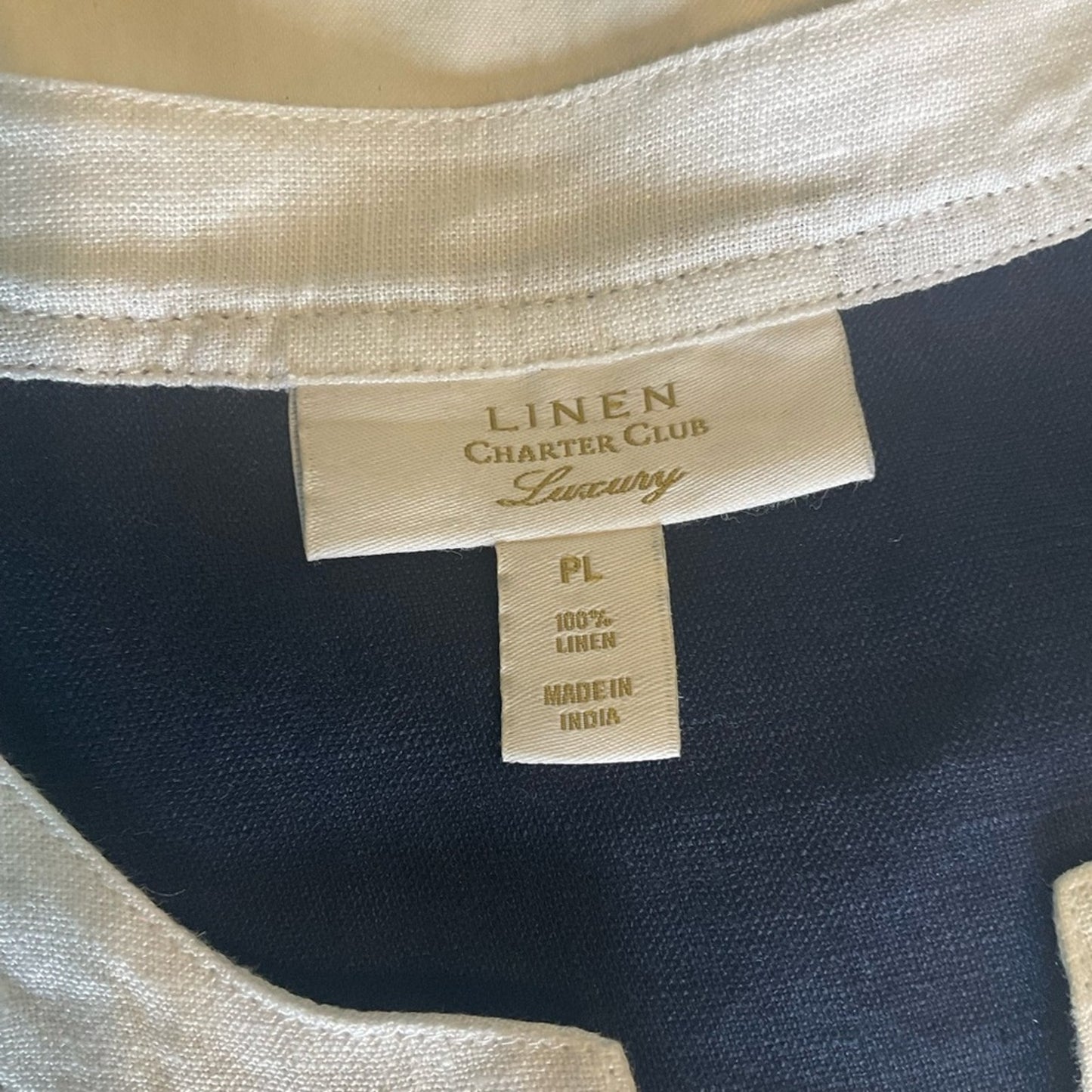 Charter Club Linen Navy Tunic with White Accents