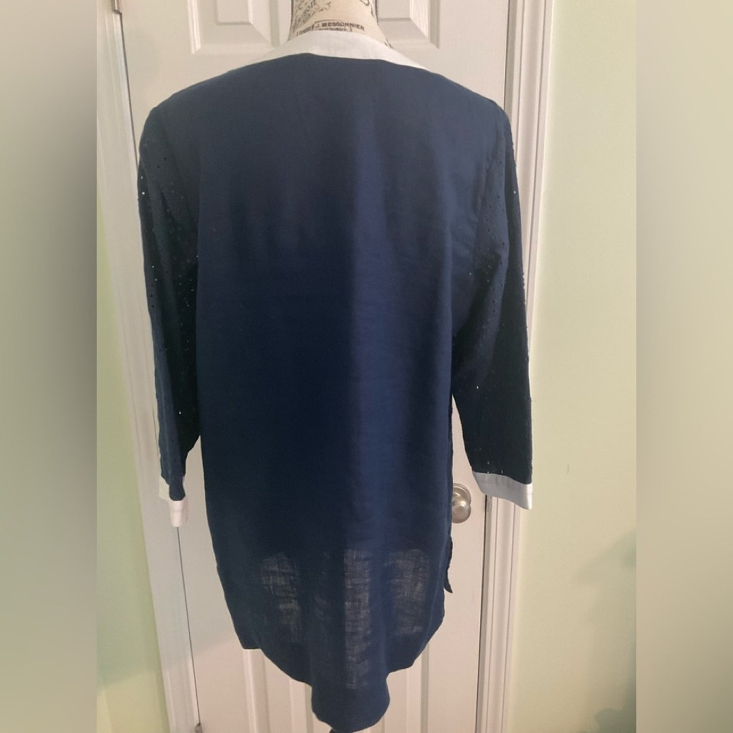 Charter Club Linen Navy Tunic with White Accents