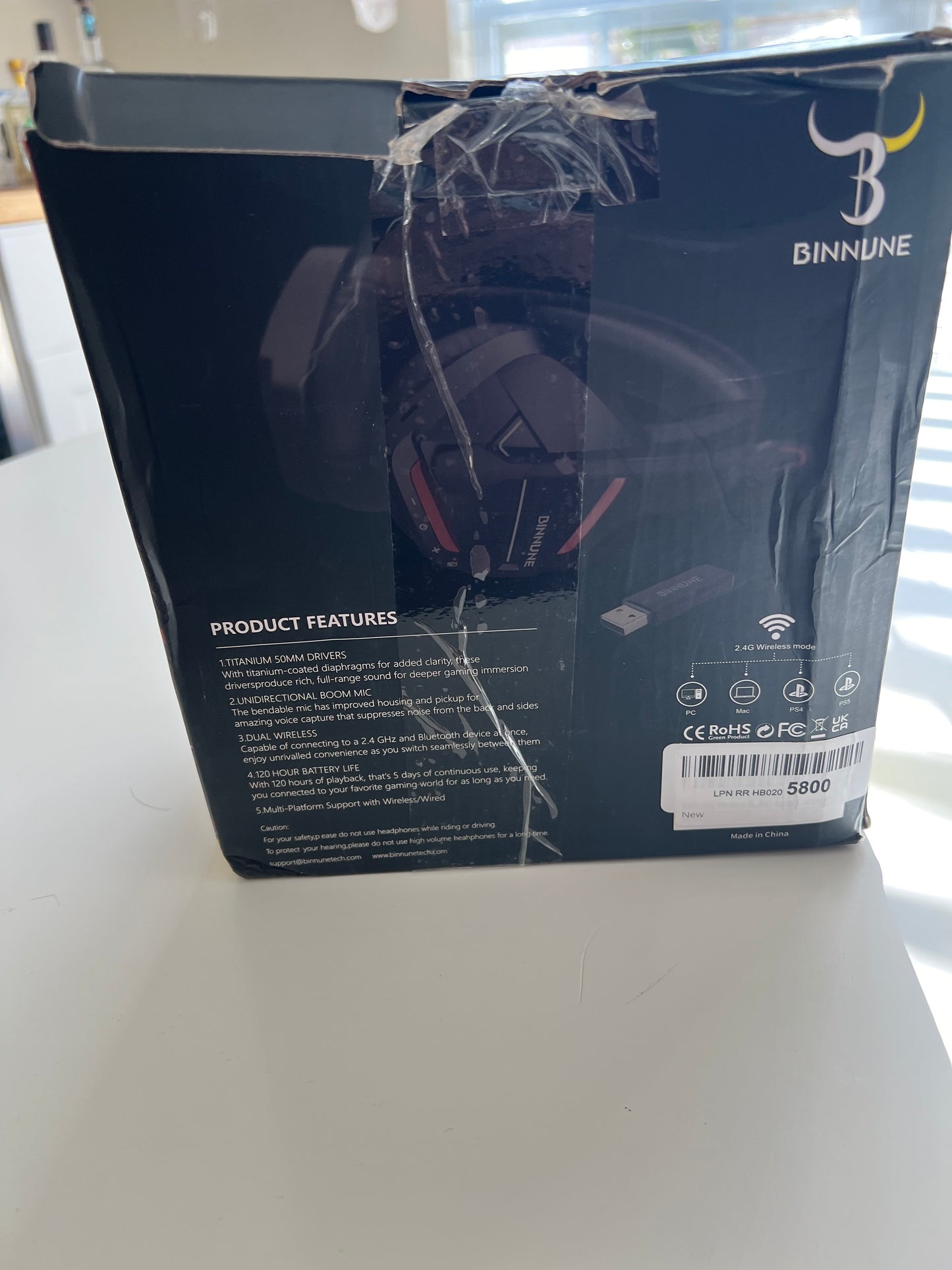 BINNUNE Wireless Gaming Headset with Microphone