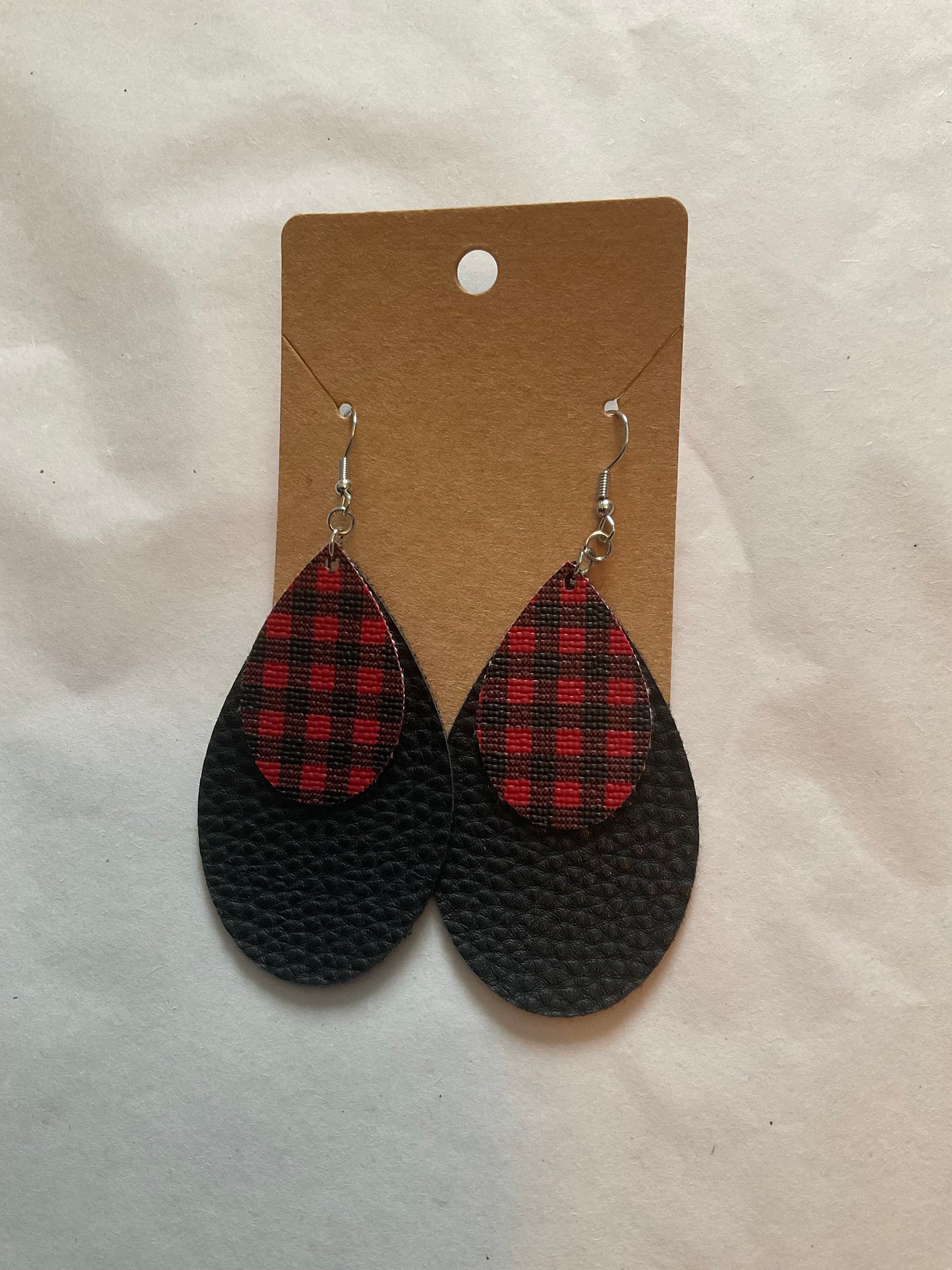 Plaid and Black Teardrop Earrings