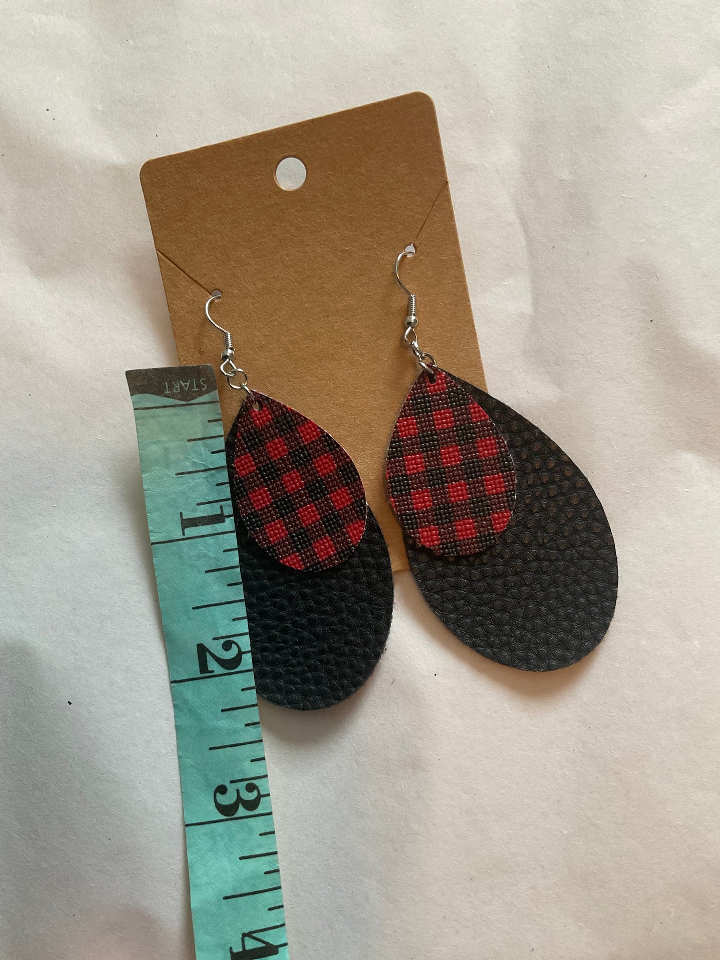 Plaid and Black Teardrop Earrings