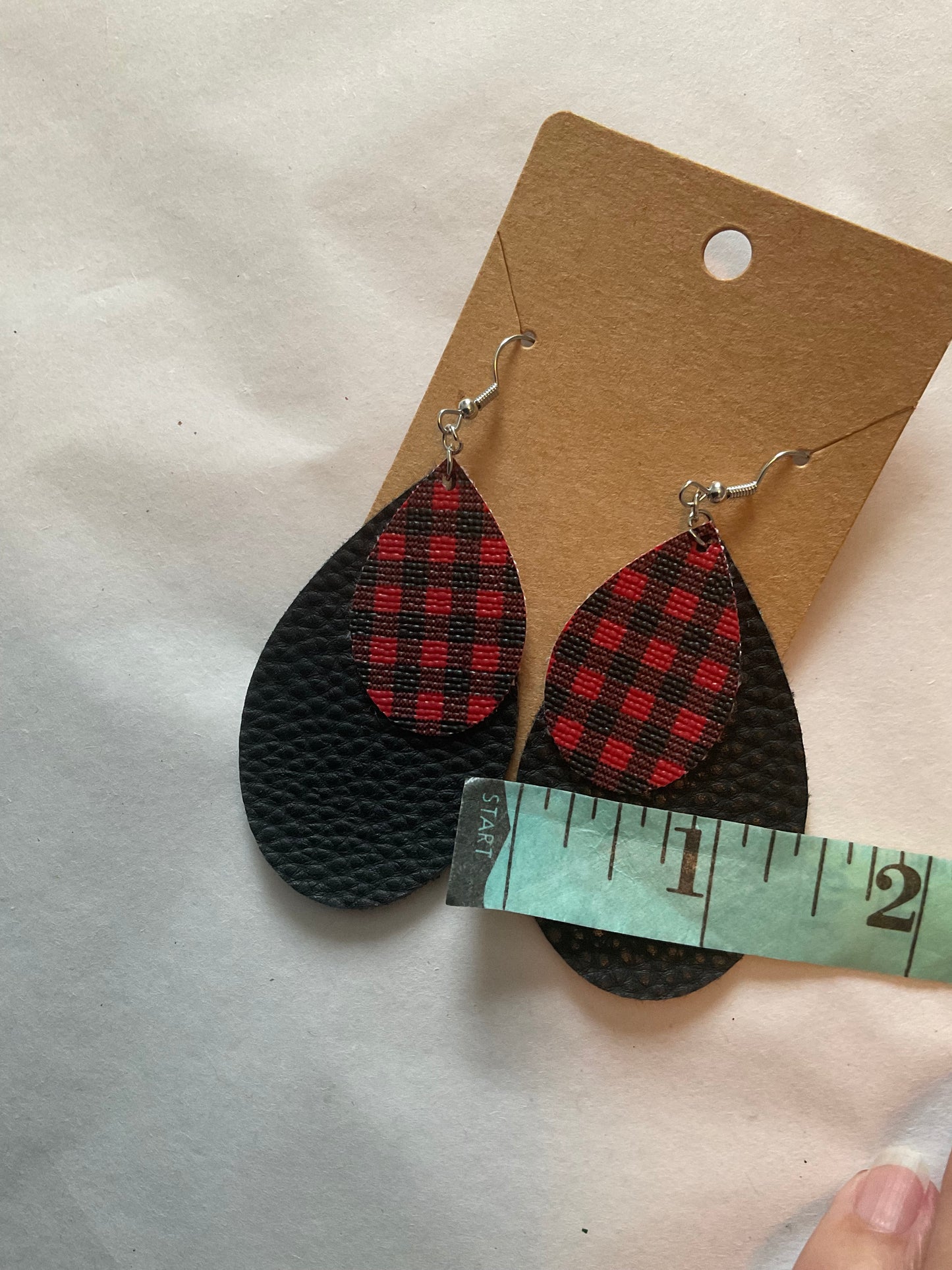 Plaid and Black Teardrop Earrings