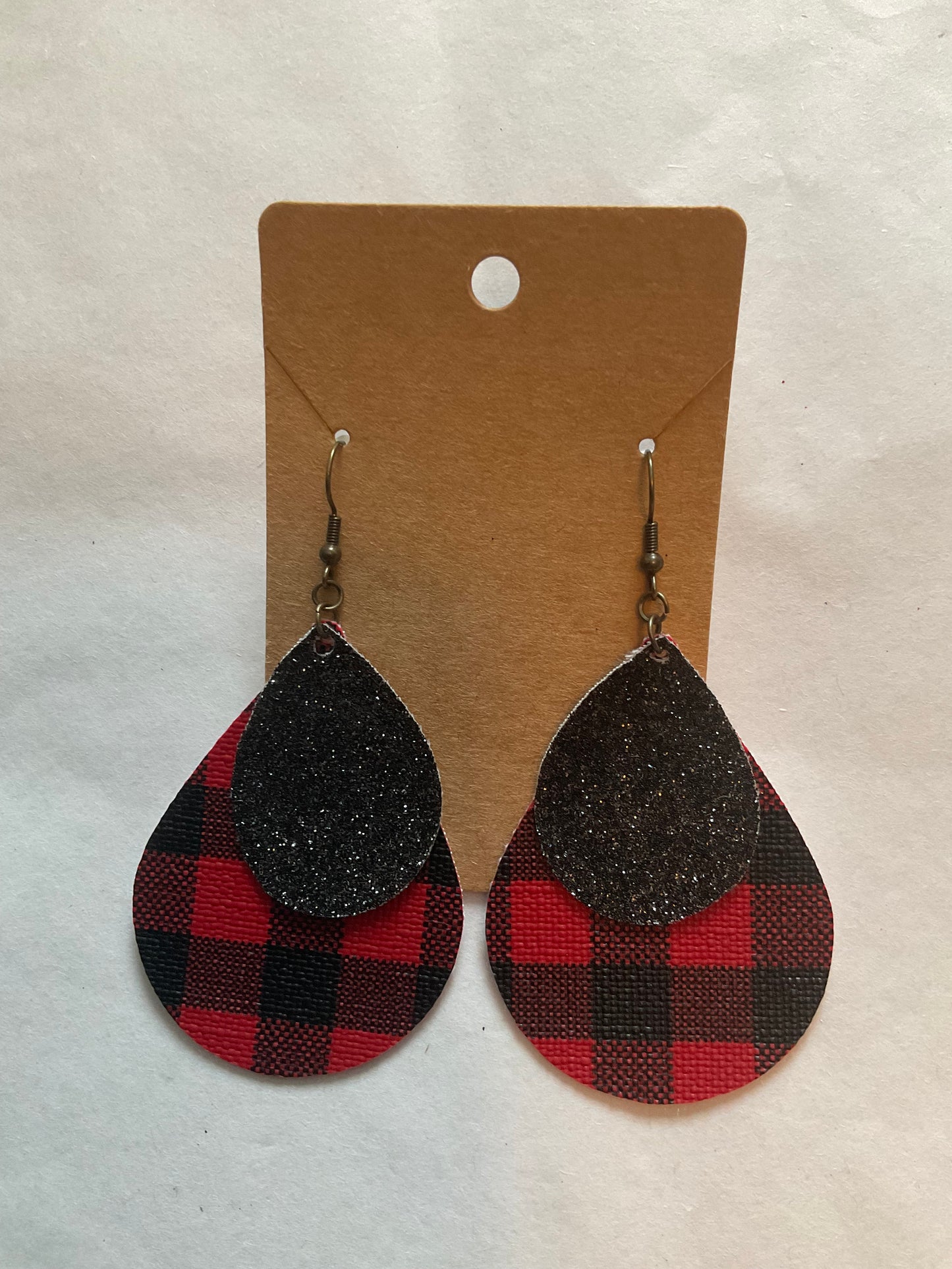 Plaid Teardrop Earrings - Red and Black NWT
