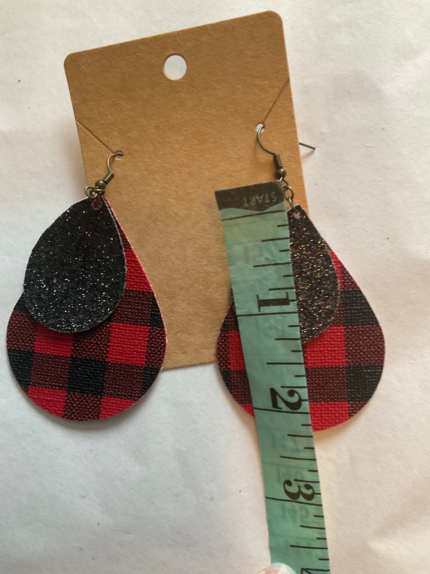 Plaid Teardrop Earrings - Red and Black NWT
