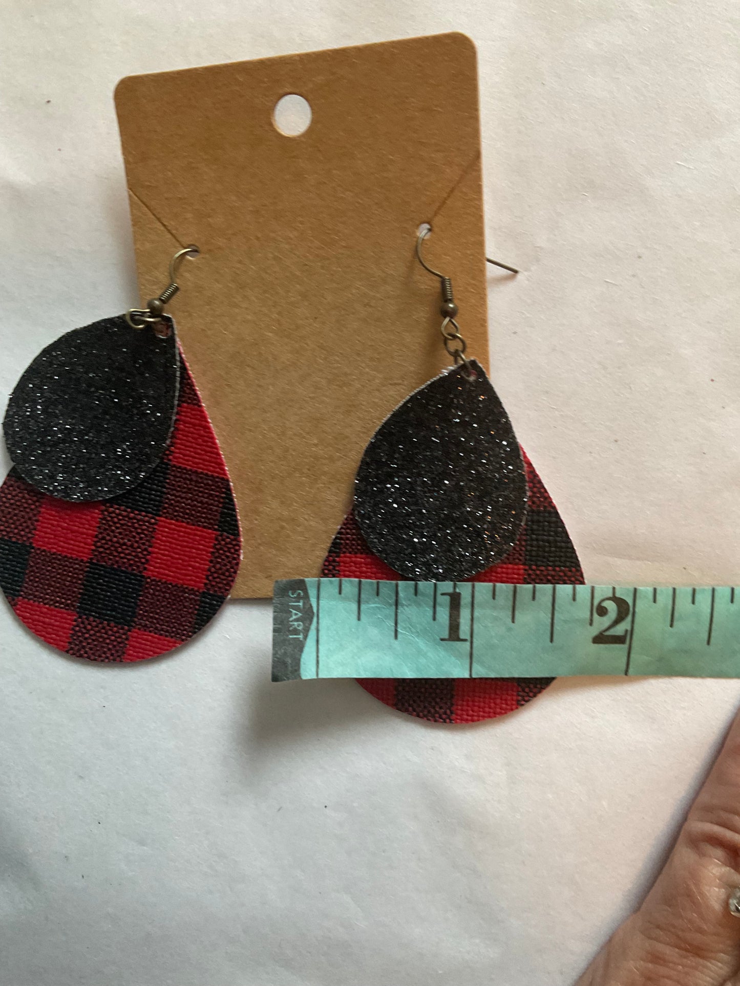 Plaid Teardrop Earrings - Red and Black NWT