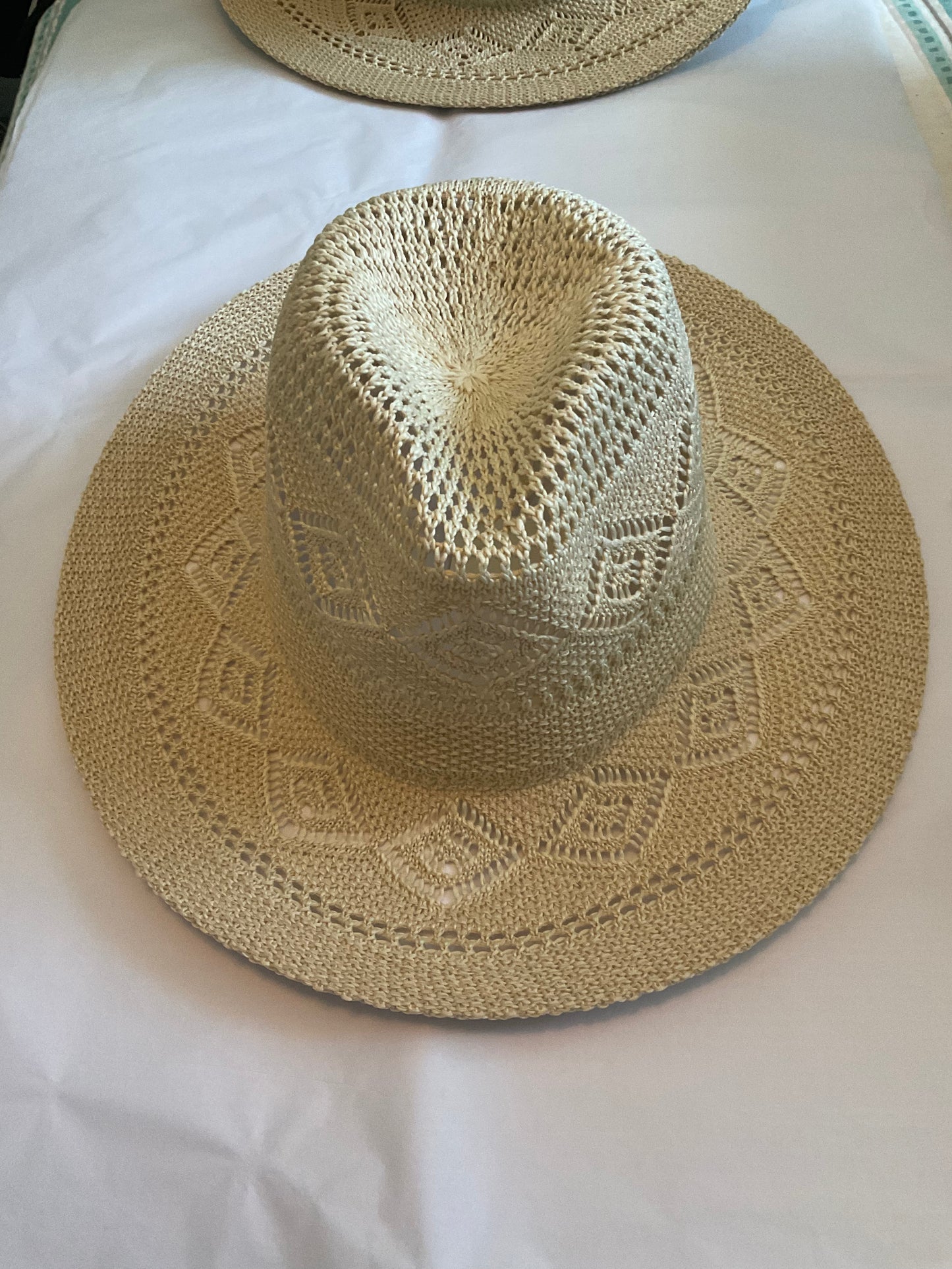 Fashion City - Straw Geometric Panama Hat: ONE SIZE / IVY