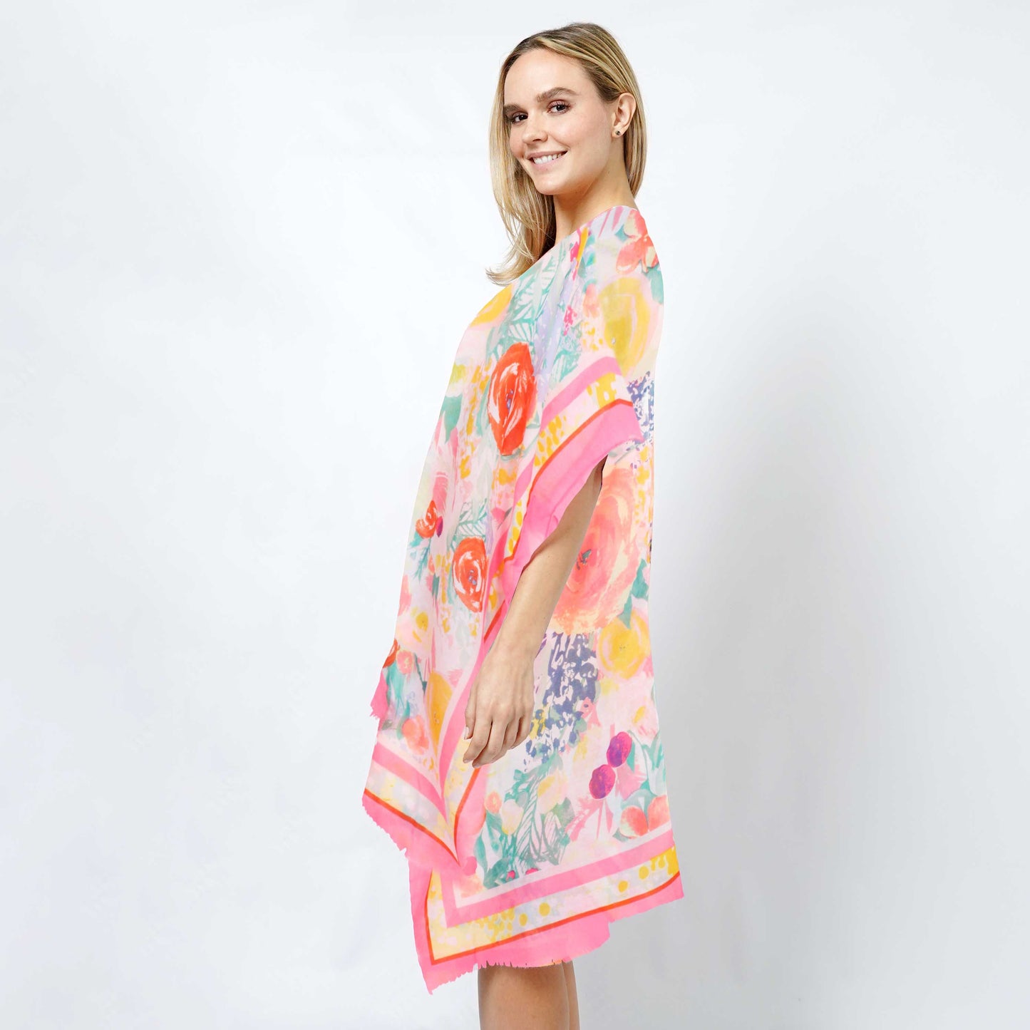 Fashion City - Floral Print Summer Kimono Cover-Up: ONE SIZE / CO