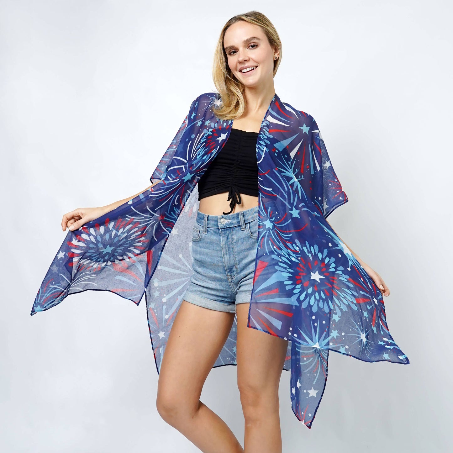 Fashion City - Firework Print Summer Kimono Cover-Up: ONE SIZE / US