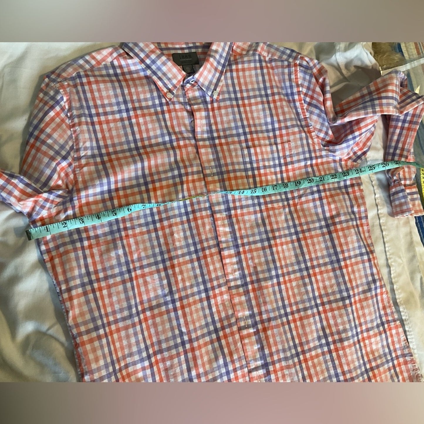 Saddlebred Orange and Purple and white Plaid Casual Button Down Shirt