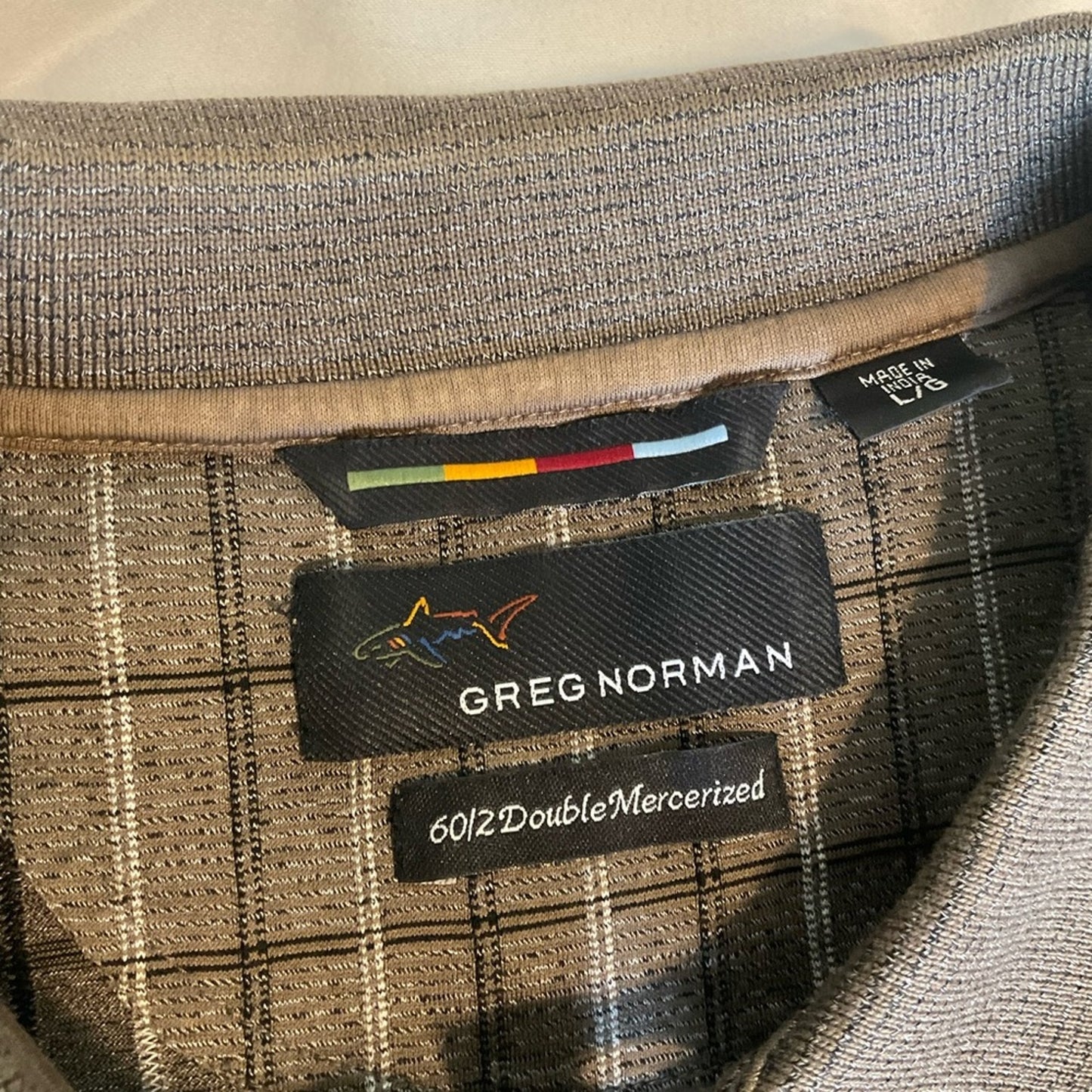 Greg Norman Collection Brown Plaid Polo Shirt