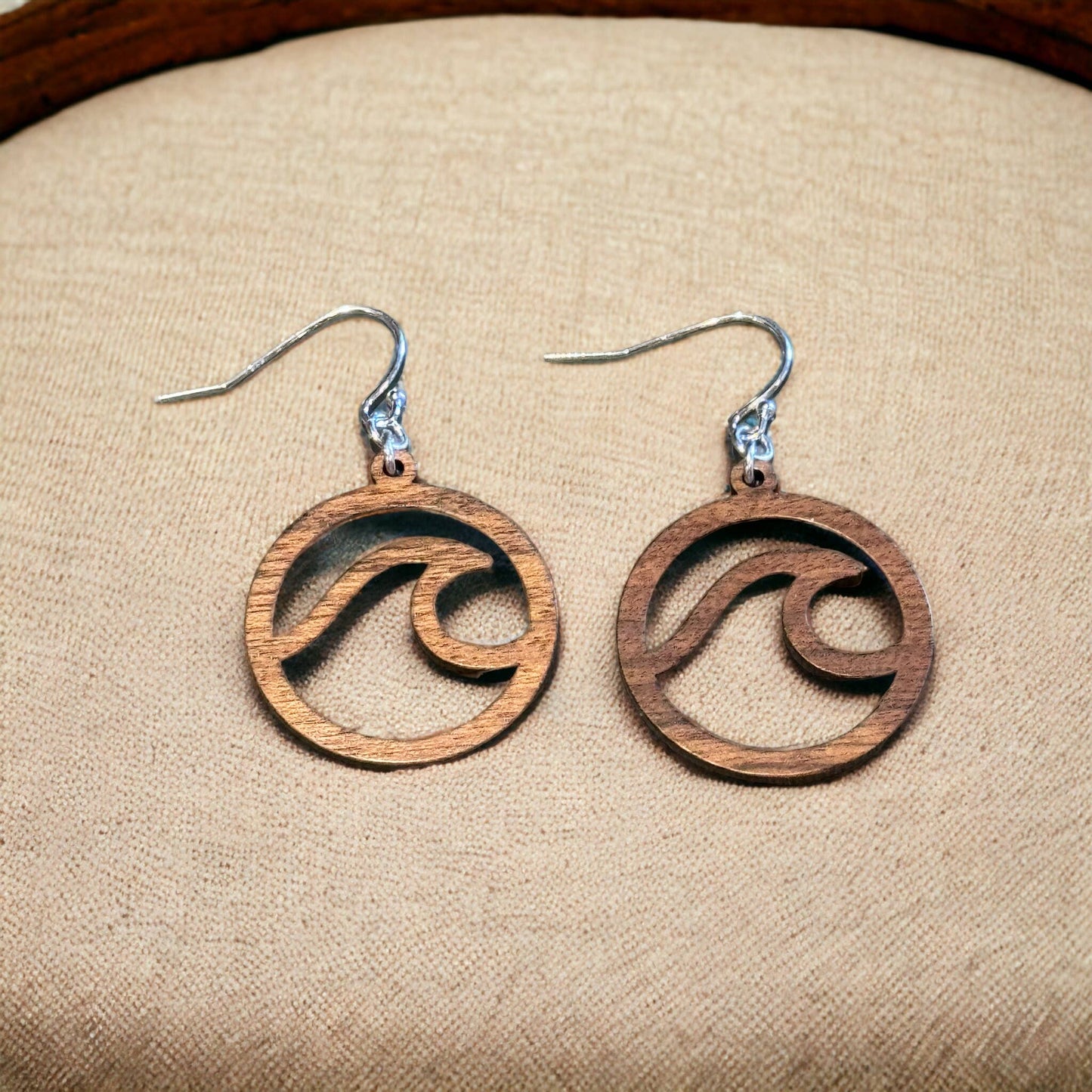 Jackie Gallagher Designs - Mahogany Wood Wave Earrings, sterling silver