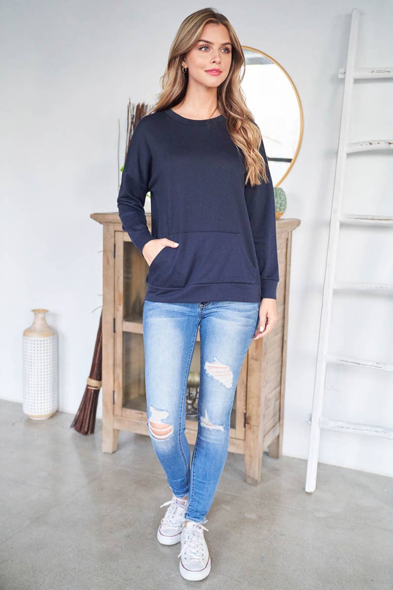 Perfect Peach - Long Sleeve French Terry top with kangaroo pocket - Navy