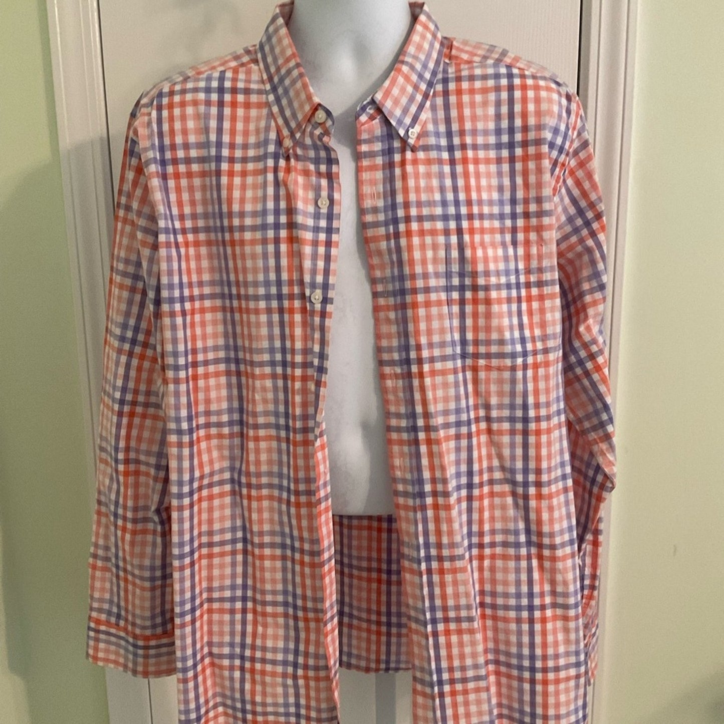 Saddlebred Orange and Purple and white Plaid Casual Button Down Shirt