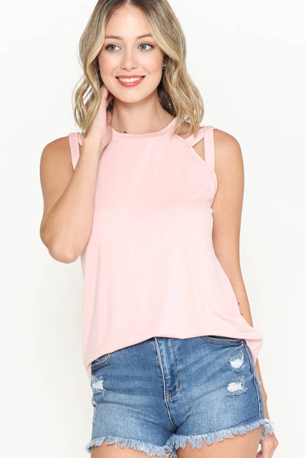 Burgundy Apparel - Cold Shoulder Strap Detail Tank Top Rose