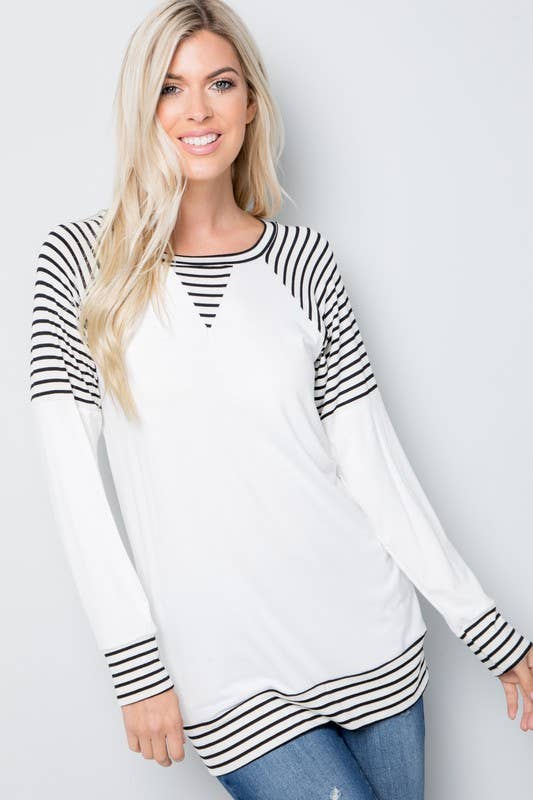 Burgundy Apparel -Stripe contrast long sleeve tunic top