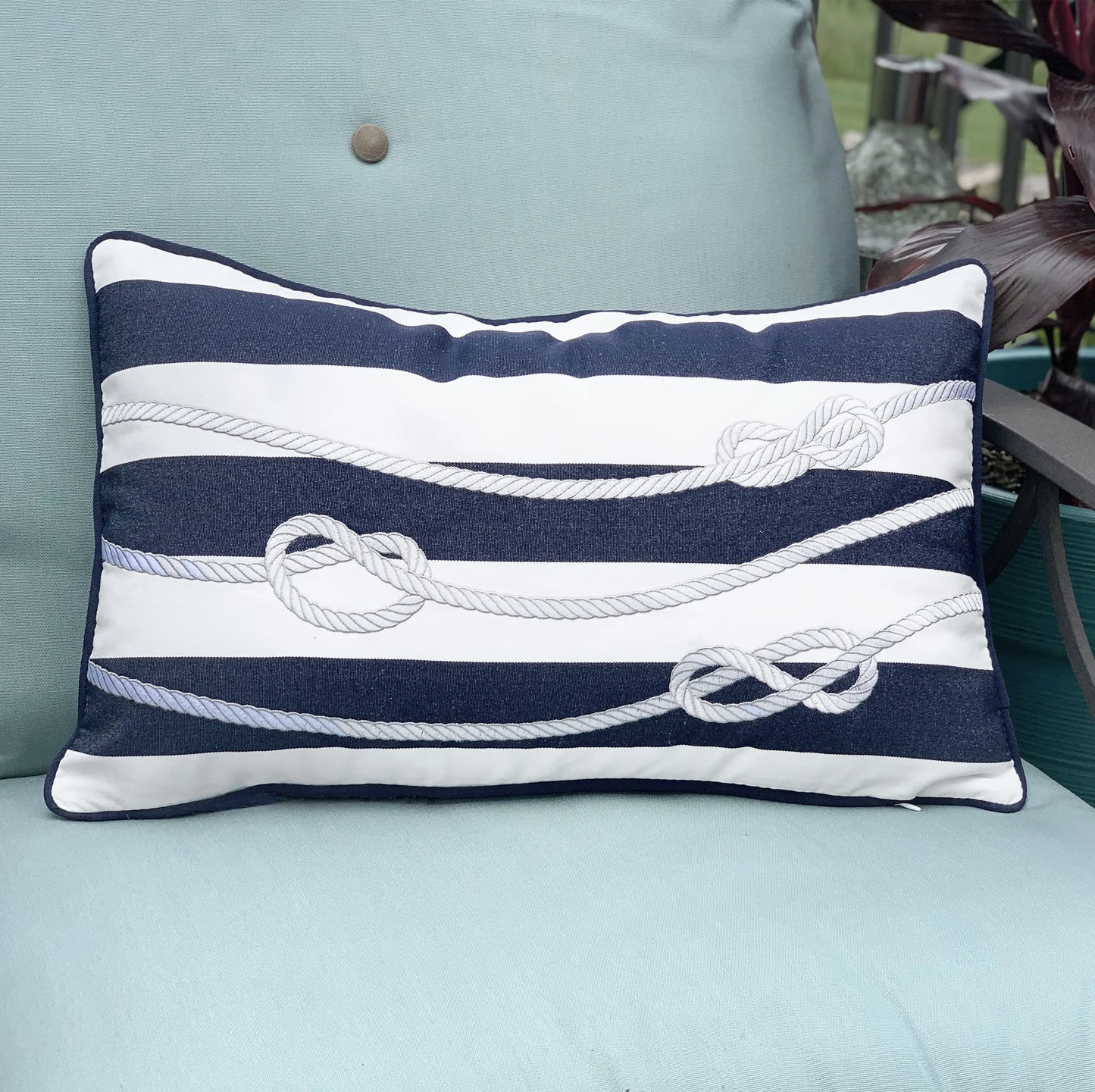 Blue and White Stripe Nautical Indoor/Outdoor Rope Pillow
