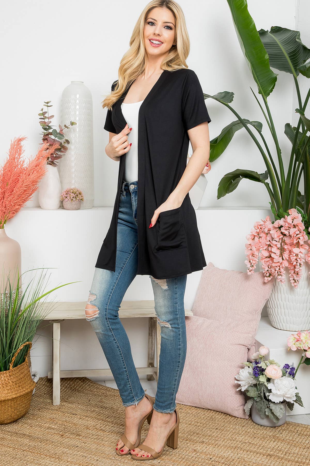 Perfect Peach - Short Sleeve Open Front Cardigan