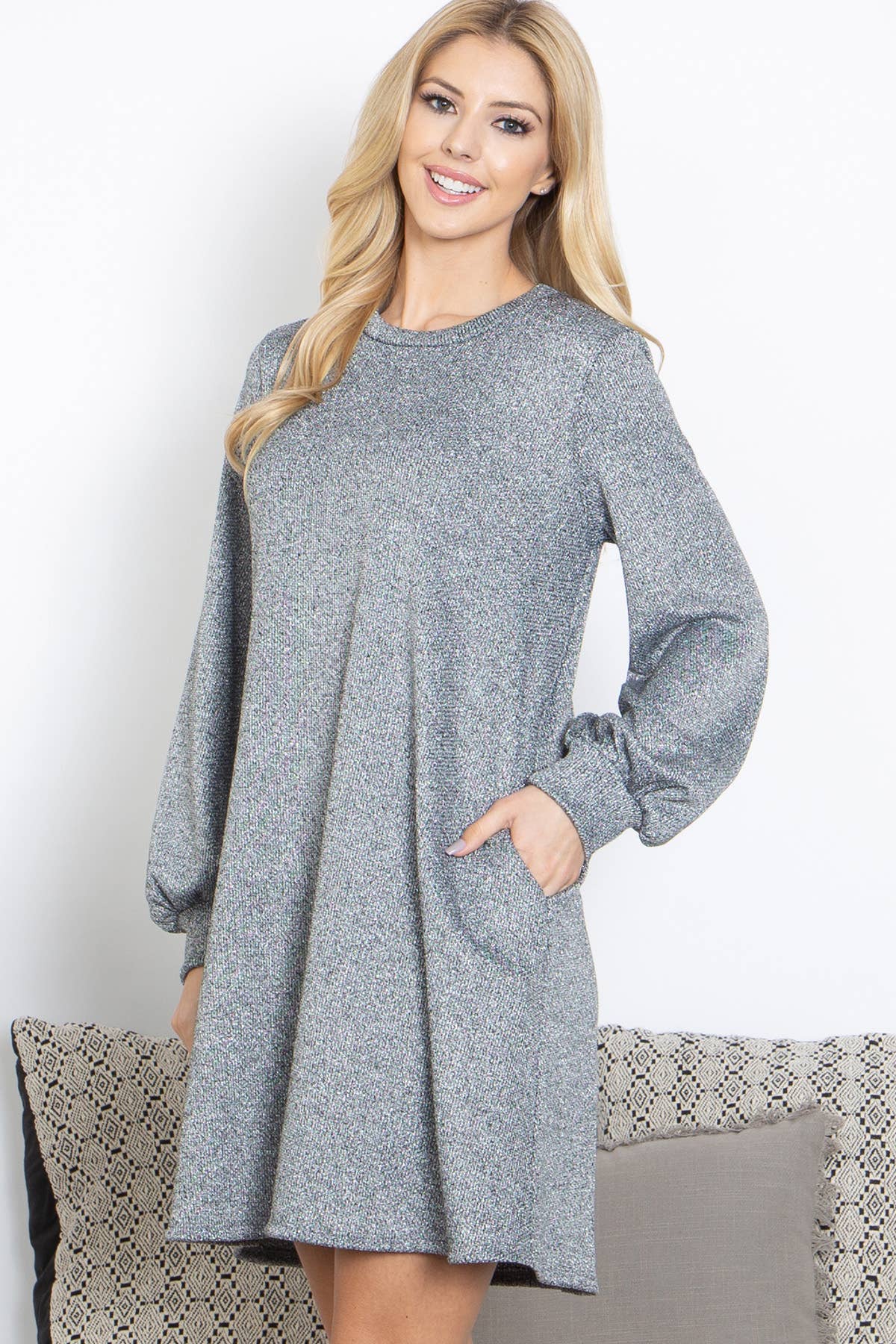Perfect Peach -Round Neckline long sleeve dress
