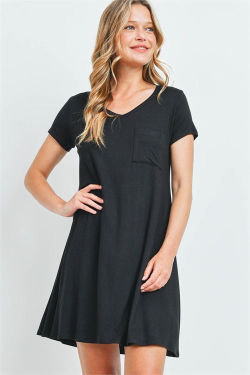 Sweet Adelya Short sleeve V-neck pocket detail shift dress