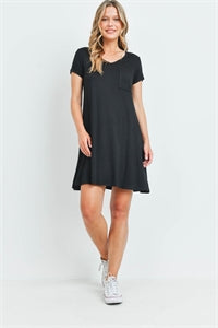 Sweet Adelya Short sleeve V-neck pocket detail shift dress