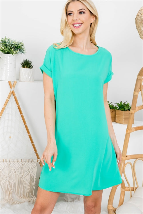 Adara MINT ROUND NECK BABY DOLL DRESS