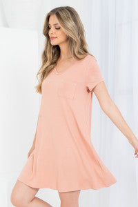 Sweet Adelya Desert V-Neckline With Front Pocket Ruffle Dress