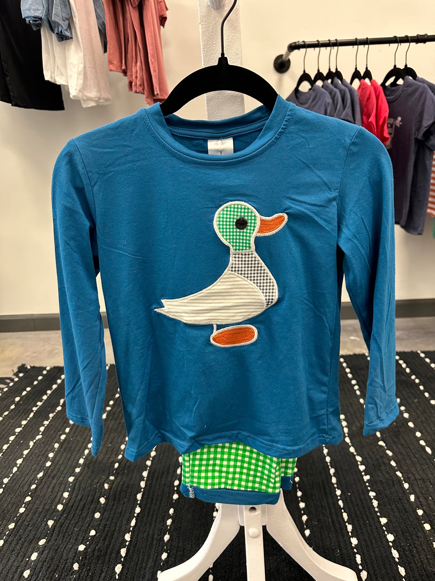Kids duck shirt with matching plaid pants