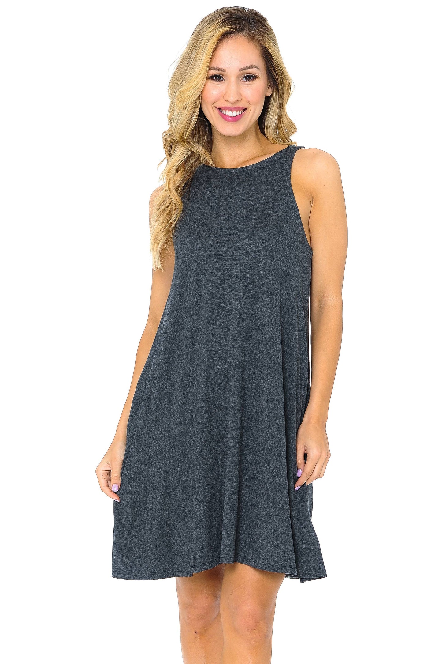 Burgundy Apparel - Tank Dress with Pockets- Grey