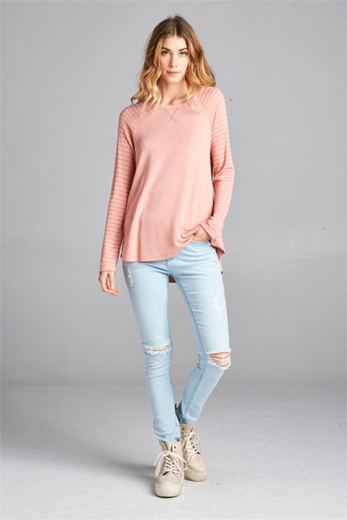 Oddy Blush Stripe Sleeve Top