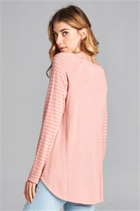 Oddy Blush Stripe Sleeve Top