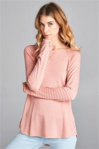 Oddy Blush Stripe Sleeve Top