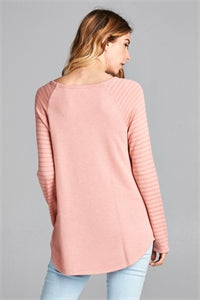 Oddy Blush Stripe Sleeve Top